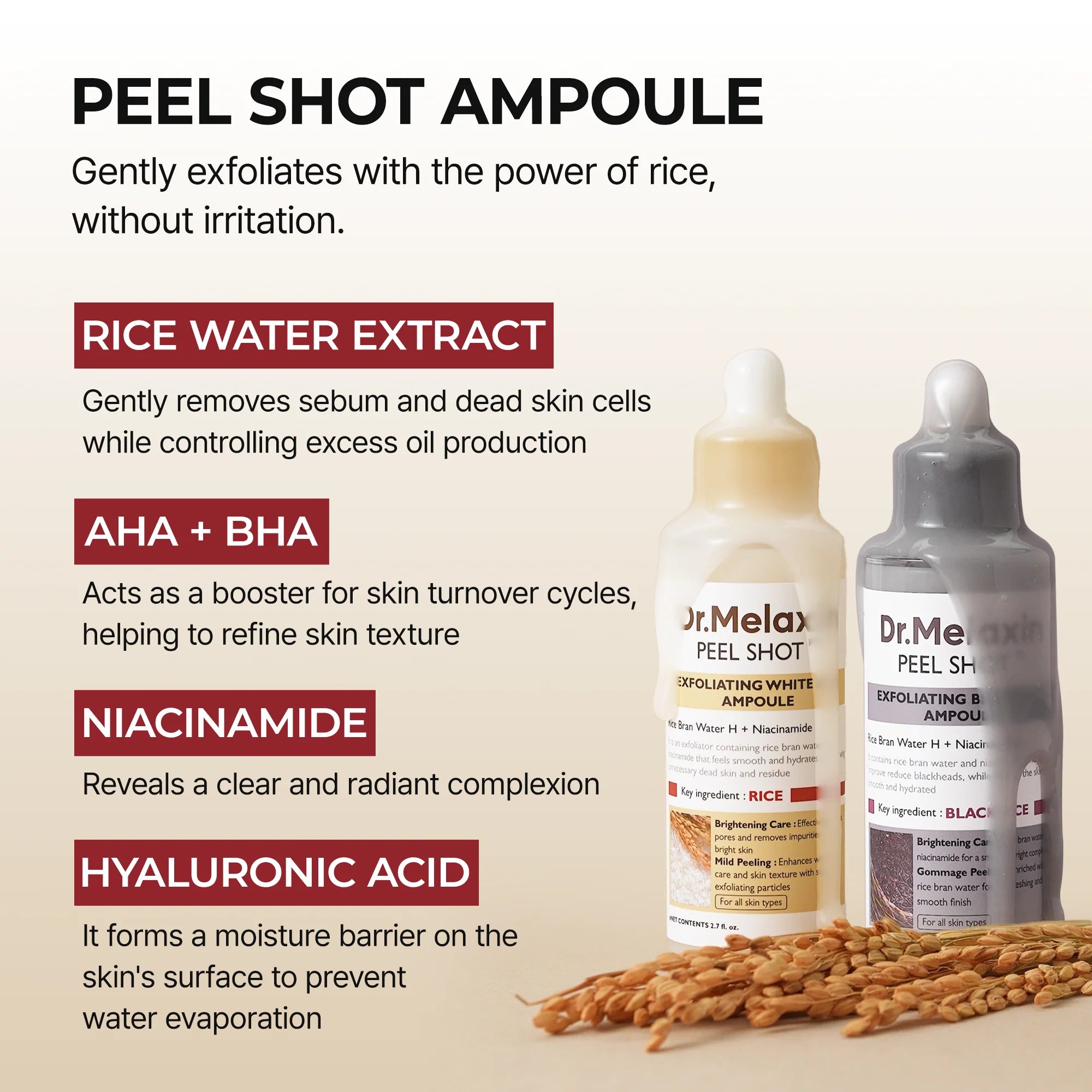 Dr.Melaxin Peel Shot Glow Rice Ampoule - Serums for Brightening, Exfoliating, and Moisturizing