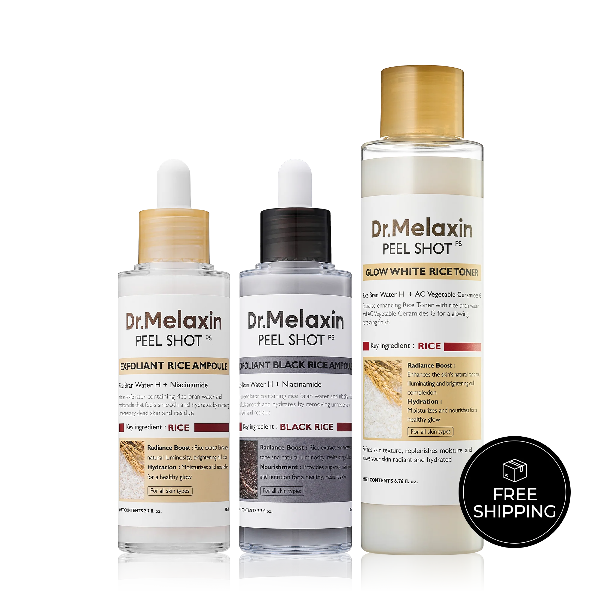 Dr.Melaxin Peel Shot Glow Rice Ampoule - Serums for Brightening, Exfoliating, and Moisturizing